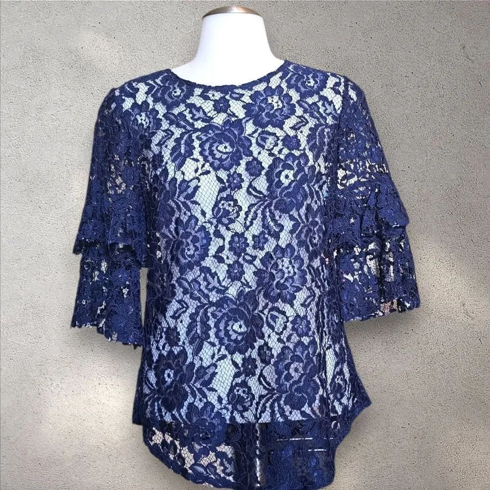 Elegant Navy Lace Women Top by Reformation